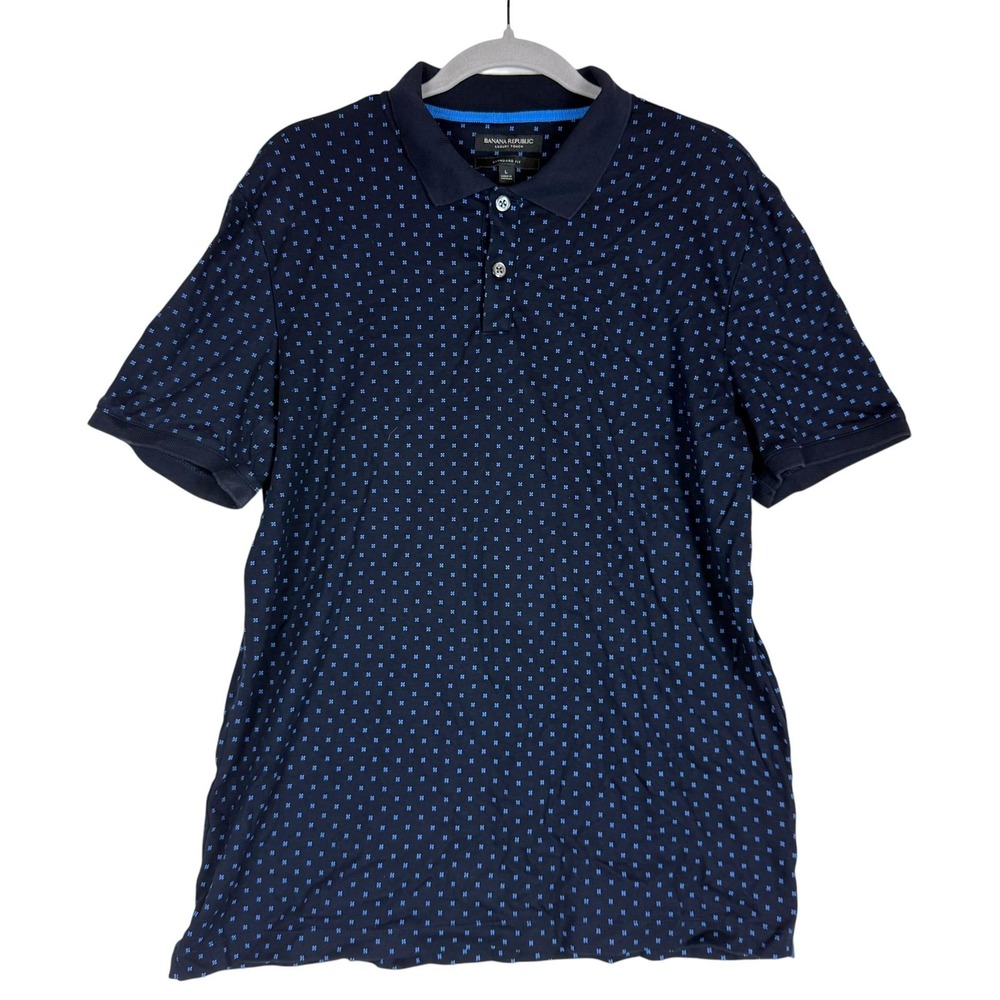 Banana Republic Polo Shirt Mens Large Blue Luxury Touch Geometric Short Sleeve